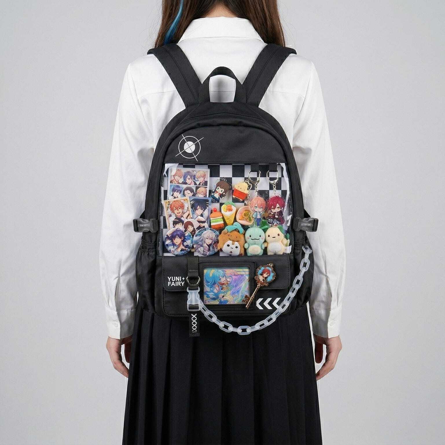 Large Blue Kawaii Y2K Ita Backpack with Clear Window for Photocards and Pins Large Blue Kawaii Y2K Ita Backpack with Clear Window for Photocards and Pins