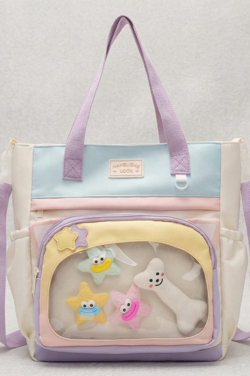Large Blue Kawaii Y2K Ita Backpack with Clear Window for Plushies and Pins