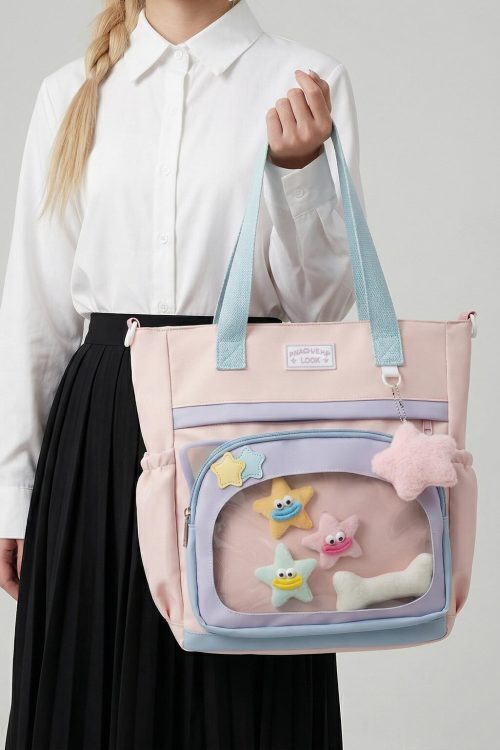 Large Blue Kawaii Y2K Ita Backpack with Clear Window for Plushies and Pins