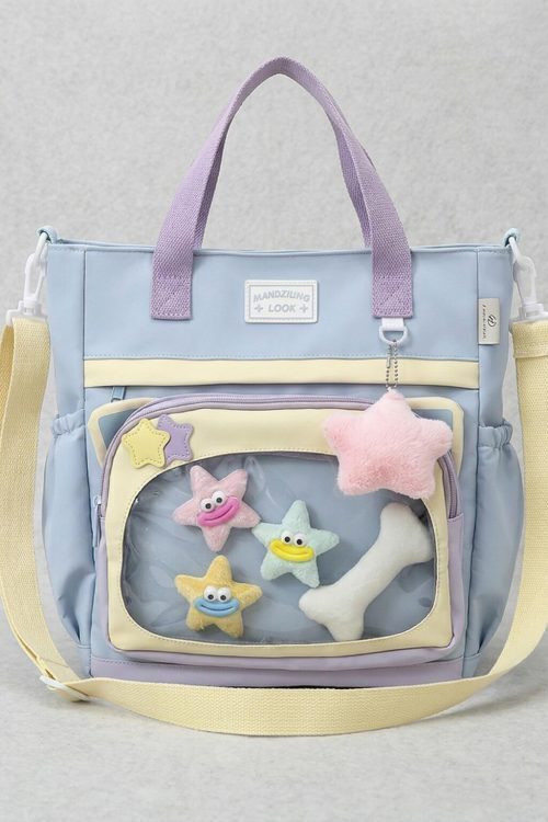 Large Blue Kawaii Y2K Ita Backpack with Clear Window for Plushies and Pins