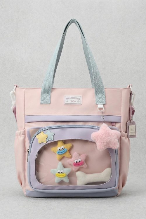 Large Blue Kawaii Y2K Ita Backpack with Clear Window for Plushies and Pins