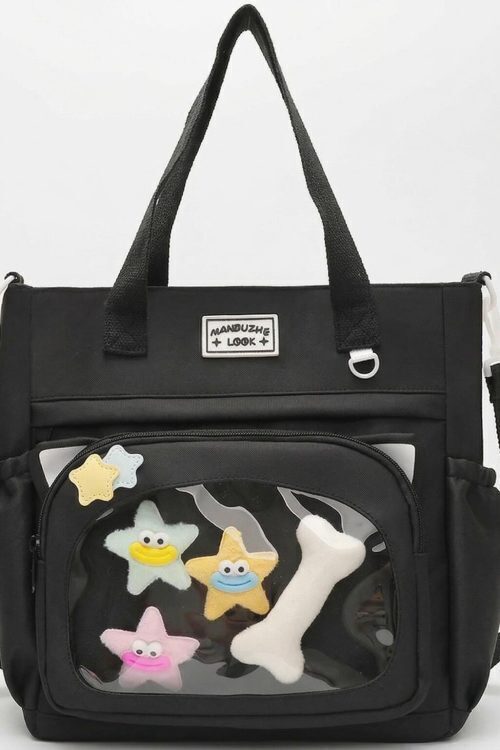 Large Blue Kawaii Y2K Ita Backpack with Clear Window for Plushies and Pins