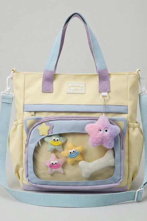 Large Blue Kawaii Y2K Ita Backpack with Clear Window for Plushies and Pins