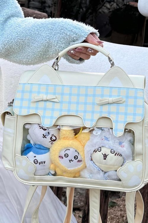 Large Cat Convertible Ita Bag with Clear Window for Plushies and Pins