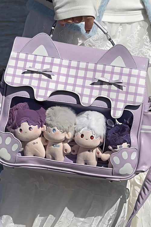 Large Cat Convertible Ita Bag with Clear Window for Plushies and Pins