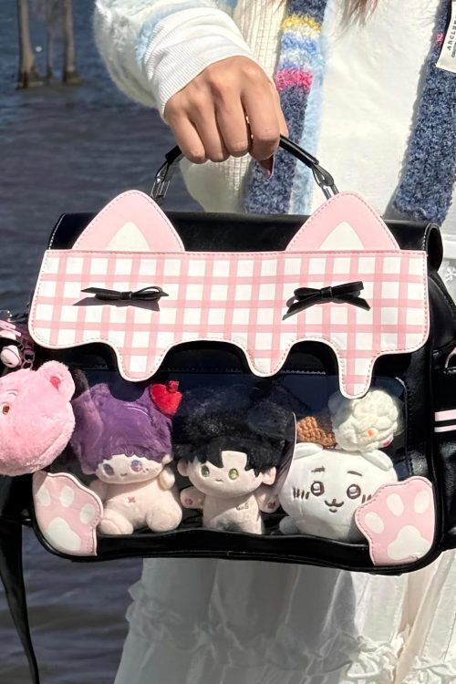 Large Cat Ita Crossbody Bag with Clear Window for Plushies and Pins