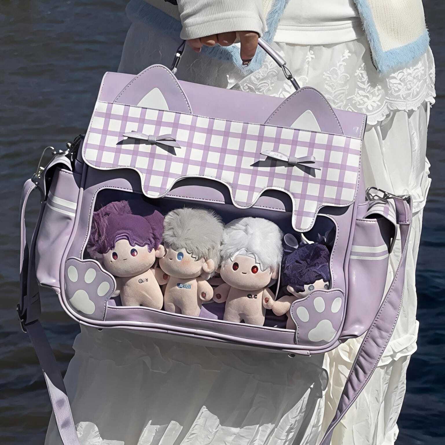 Large Cat Ita Crossbody Bag with Clear Window for Plushies and Pins Large Cat Ita Crossbody Bag with Clear Window for Plushies and Pins