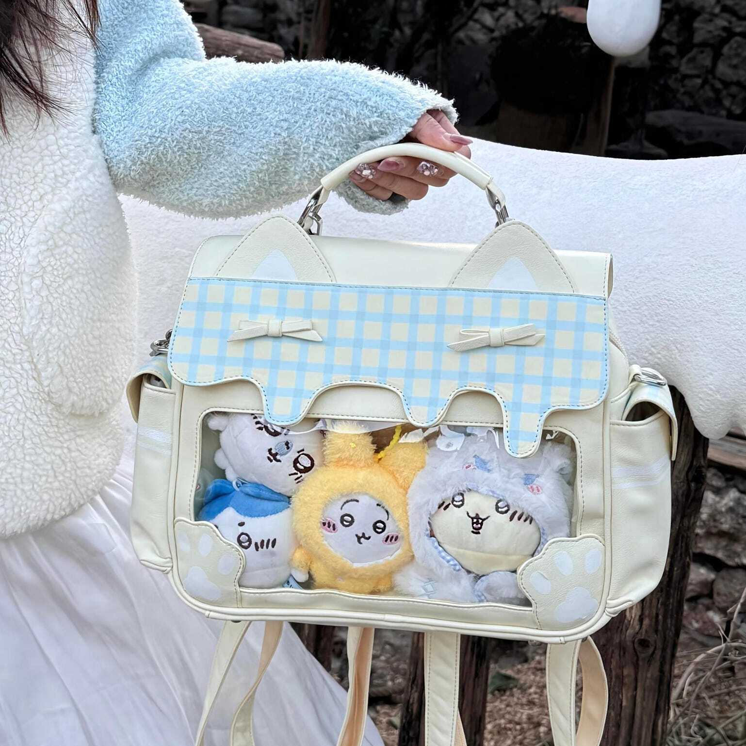 Large Cat Ita Crossbody Bag with Clear Window for Plushies and Pins Large Cat Ita Crossbody Bag with Clear Window for Plushies and Pins