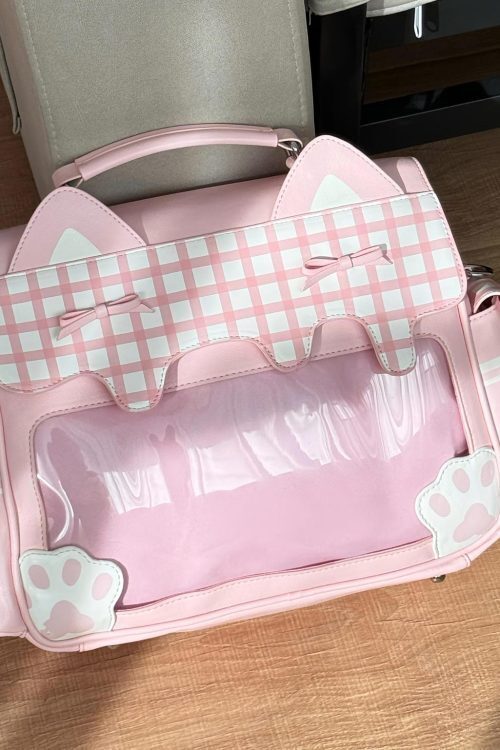 Large Cat Ita Crossbody Bag with Clear Window for Plushies and Pins