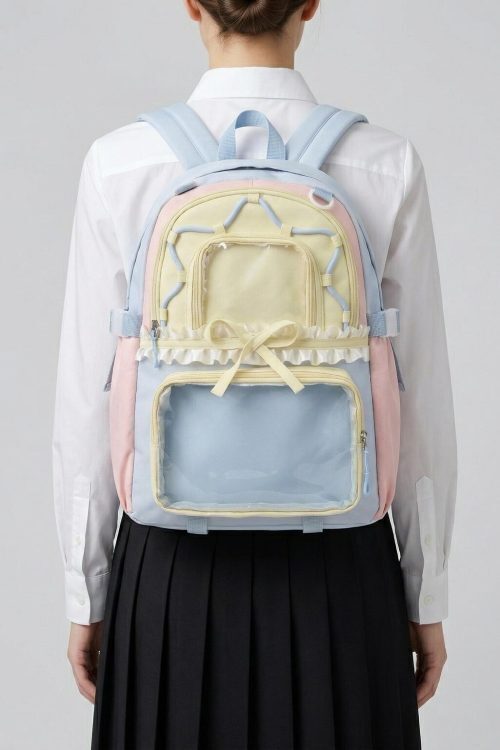 Large Green Kawaii Y2K Ita Backpack with Clear Window for Photocards and Pins
