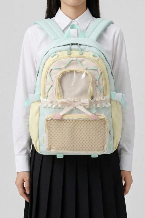 Large Green Kawaii Y2K Ita Backpack with Clear Window for Photocards and Pins