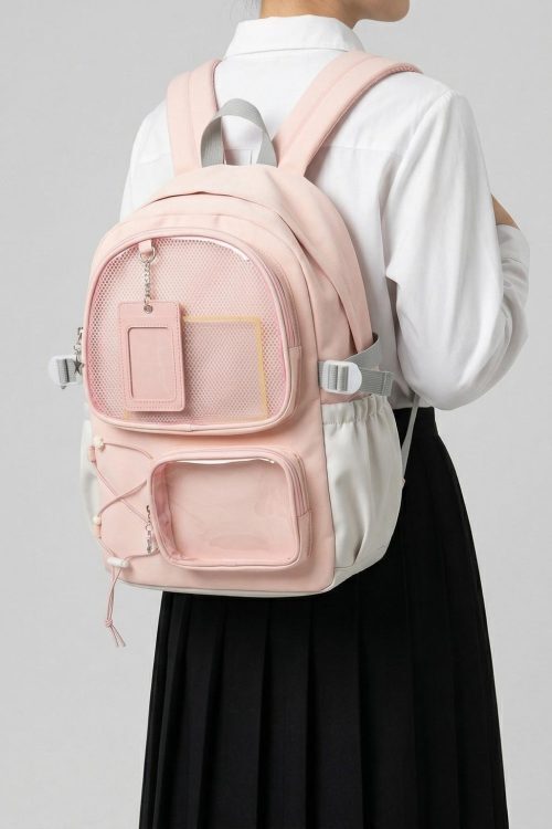 Large Green Kawaii Y2K Ita Backpack with Clear Window for Photocards and Pins