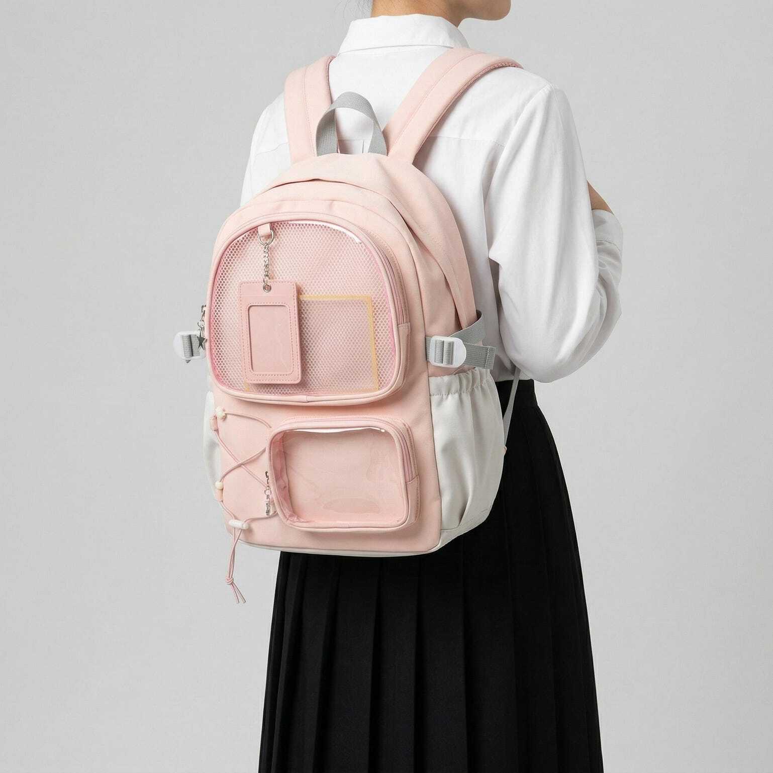 Large Green Kawaii Y2K Ita Backpack with Clear Window for Photocards and Pins Large Green Kawaii Y2K Ita Backpack with Clear Window for Photocards and Pins