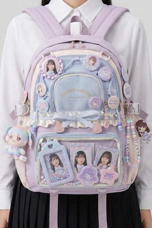 Large Green Kawaii Y2K Ita Backpack with Clear Window for Photocards and Pins