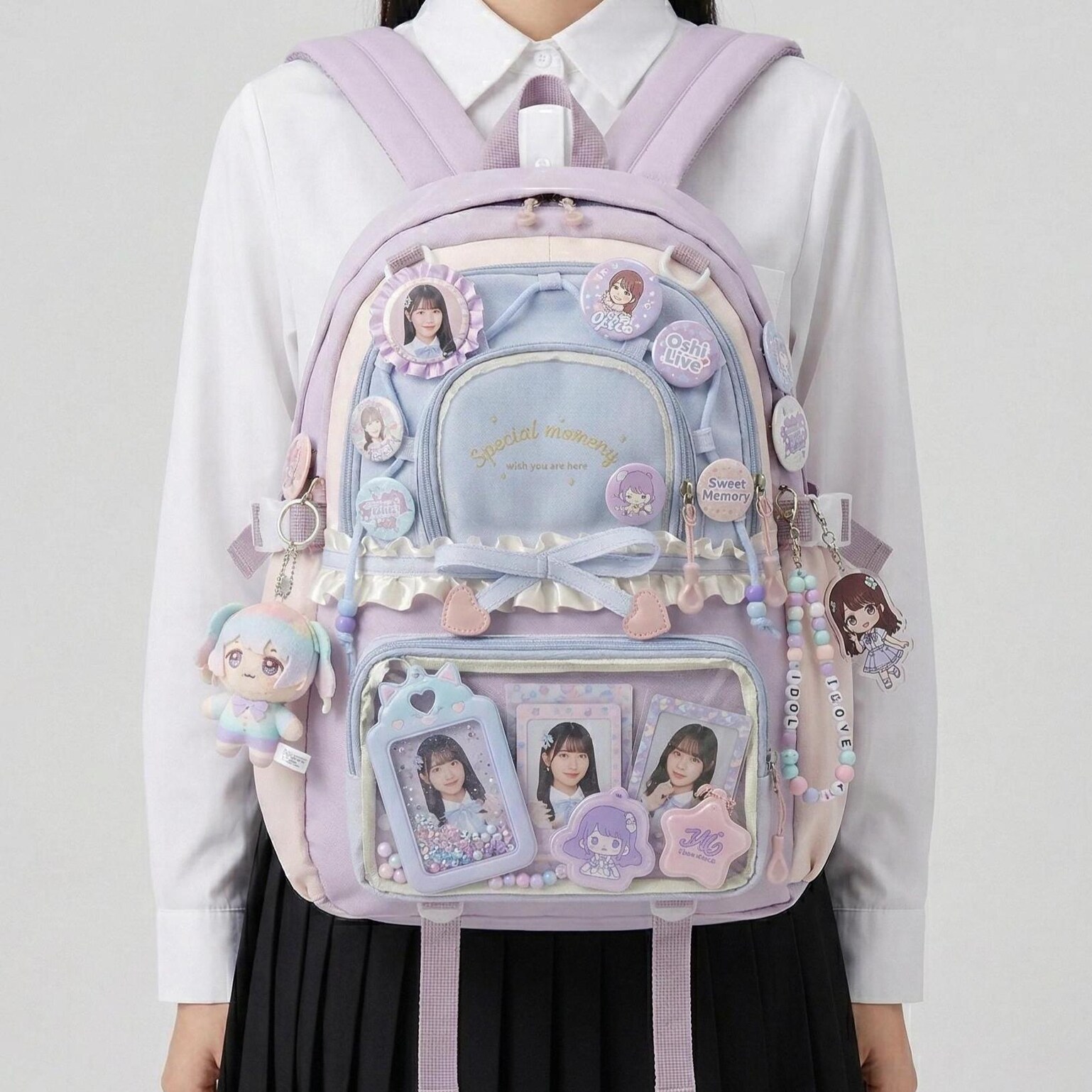 Large Green Kawaii Y2K Ita Backpack with Clear Window for Photocards and Pins Large Green Kawaii Y2K Ita Backpack with Clear Window for Photocards and Pins