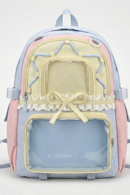 Large Green Kawaii Y2K Ita Backpack with Clear Window for Photocards and Pins