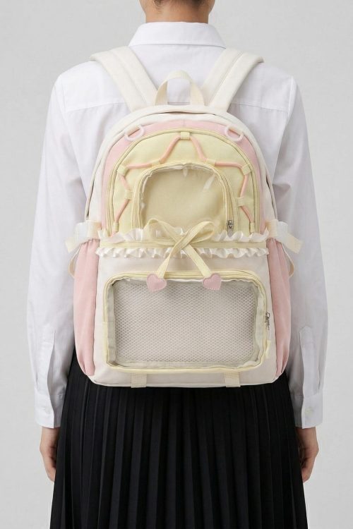 Large Green Kawaii Y2K Ita Backpack with Clear Window for Photocards and Pins