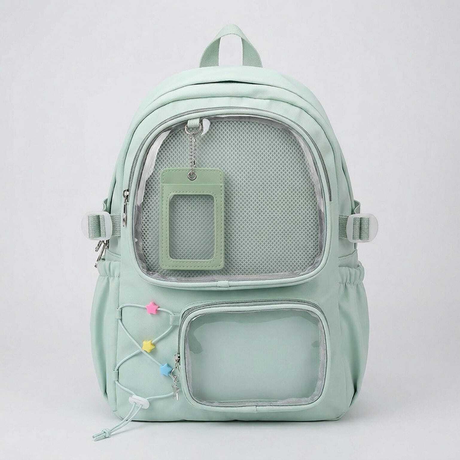 Large Green Kawaii Y2K Ita Backpack with Clear Window for Photocards and Pins Large Green Kawaii Y2K Ita Backpack with Clear Window for Photocards and Pins