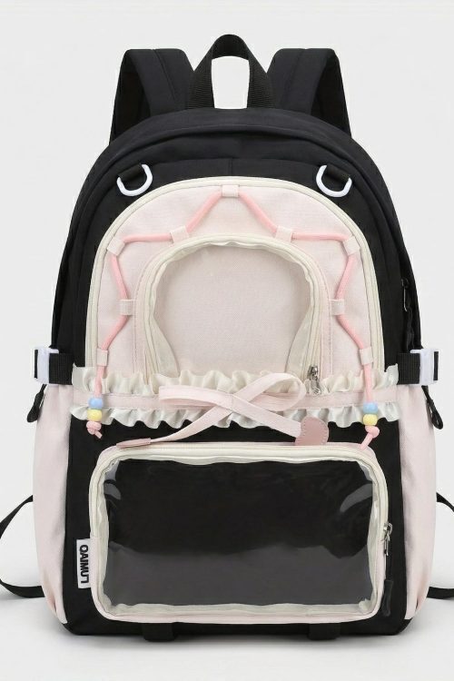 Large Green Kawaii Y2K Ita Backpack with Clear Window for Photocards and Pins