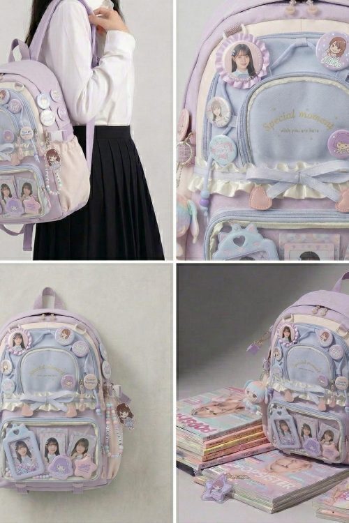 Large Green Kawaii Y2K Ita Backpack with Clear Window for Photocards and Pins