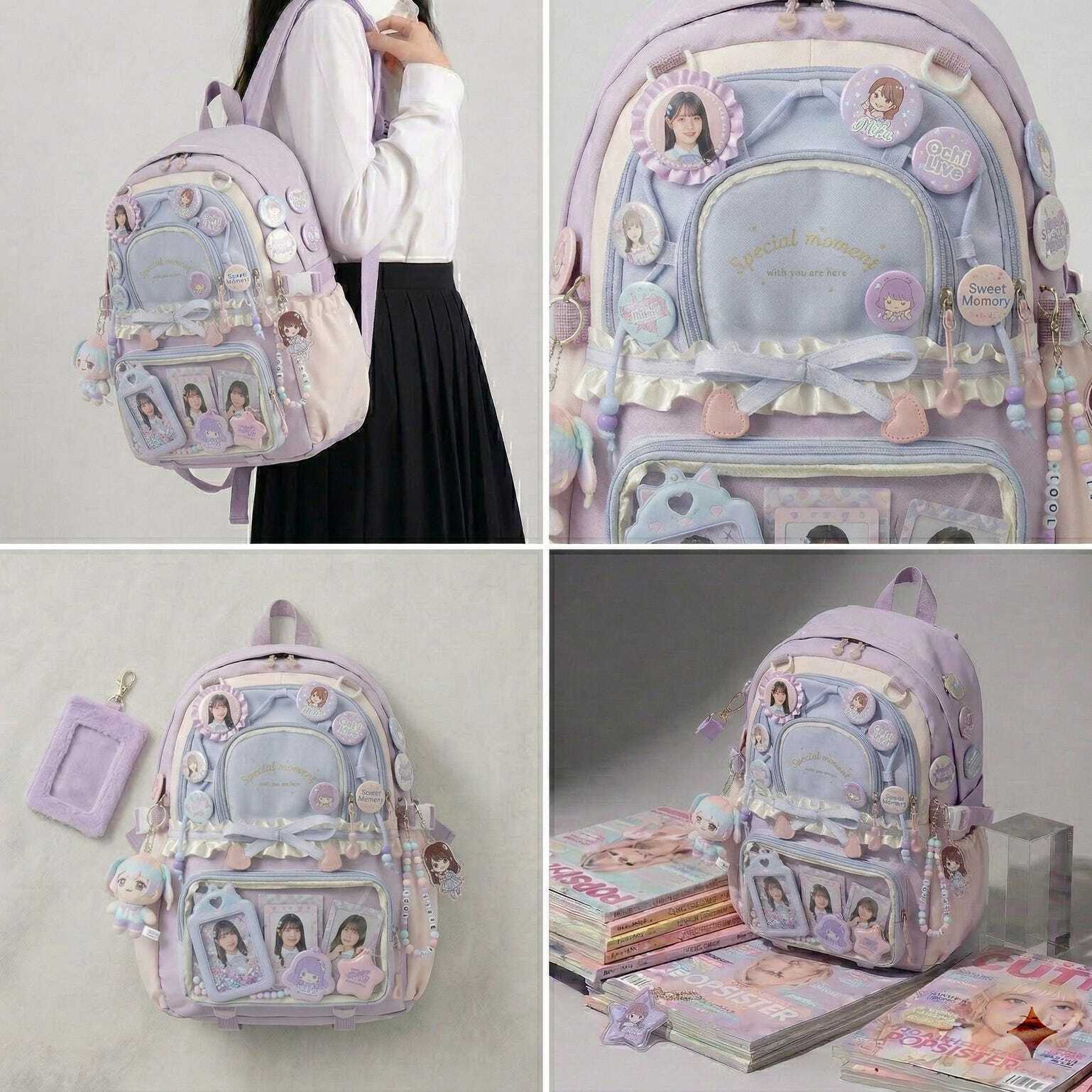 Large Green Kawaii Y2K Ita Backpack with Clear Window for Photocards and Pins Large Green Kawaii Y2K Ita Backpack with Clear Window for Photocards and Pins