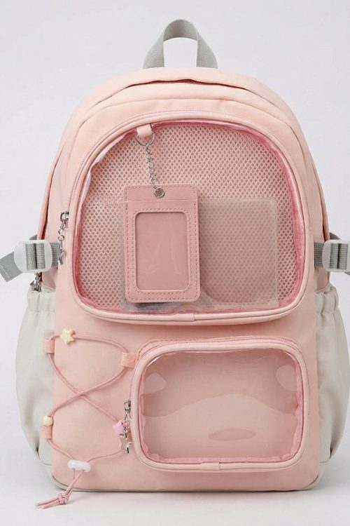 Large Green Kawaii Y2K Ita Backpack with Clear Window for Photocards and Pins
