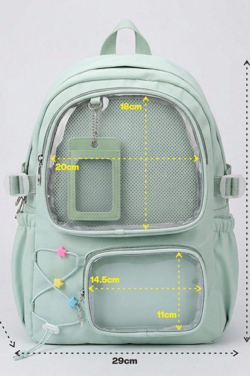 Large Green Kawaii Y2K Ita Backpack with Clear Window for Photocards and Pins
