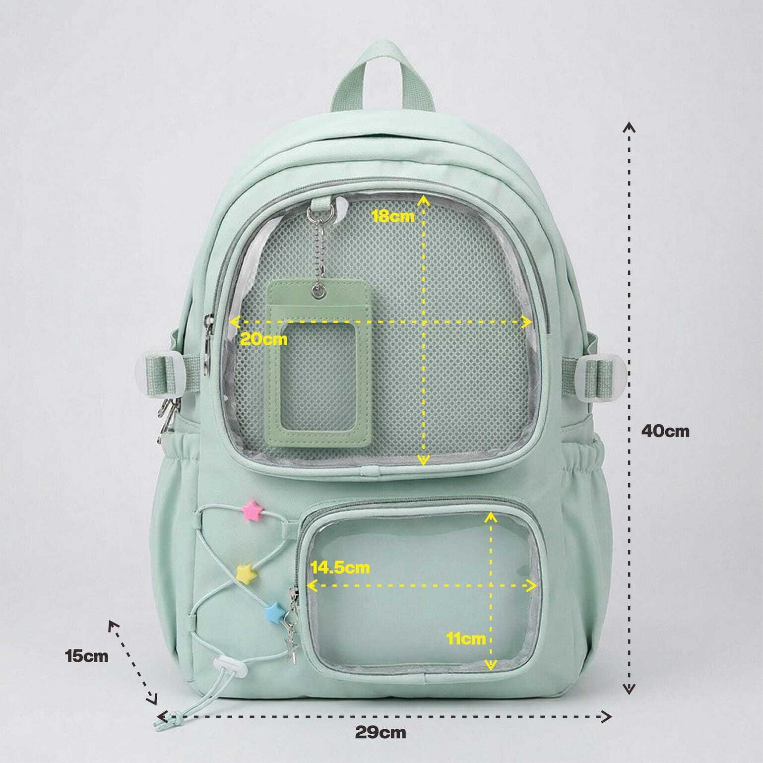 Large Green Kawaii Y2K Ita Backpack with Clear Window for Photocards and Pins Large Green Kawaii Y2K Ita Backpack with Clear Window for Photocards and Pins