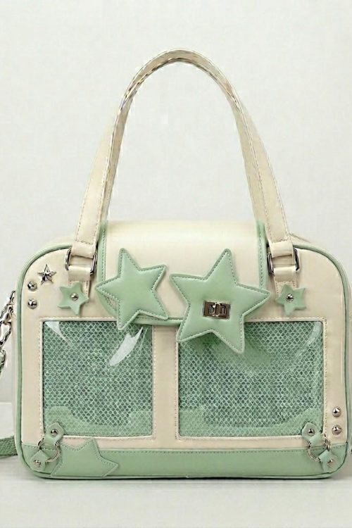 Large Green Kawaii Y2K Ita Handbag with Clear Window for Pin Display