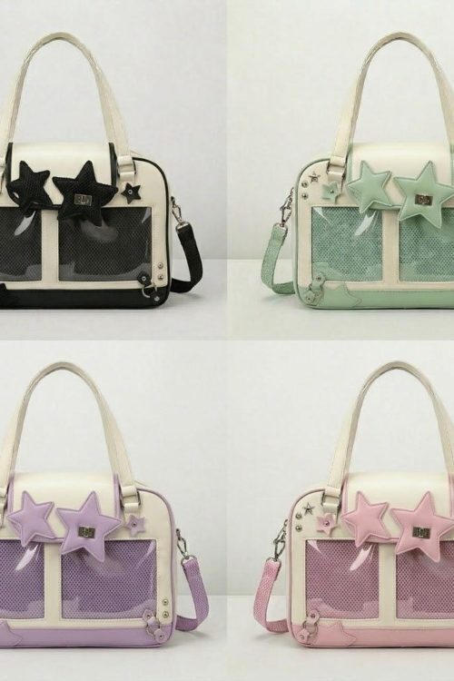 Large Green Kawaii Y2K Ita Handbag with Clear Window for Pin Display