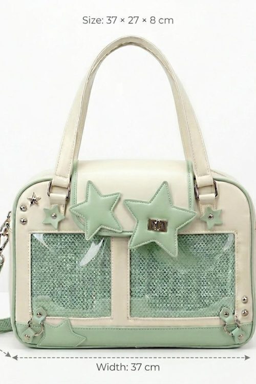 Large Green Kawaii Y2K Ita Handbag with Clear Window for Pin Display