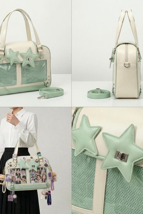 Large Green Kawaii Y2K Ita Handbag with Clear Window for Pin Display