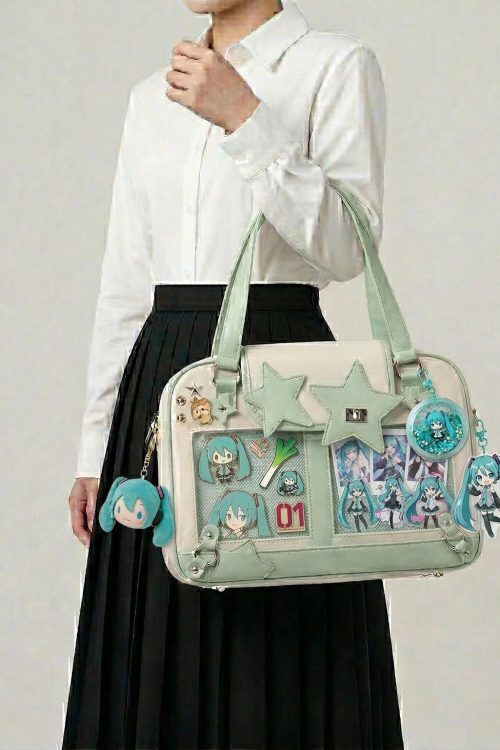 Large Green Kawaii Y2K Ita Handbag with Clear Window for Pin Display