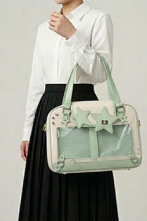Large Green Kawaii Y2K Ita Handbag with Clear Window for Pin Display
