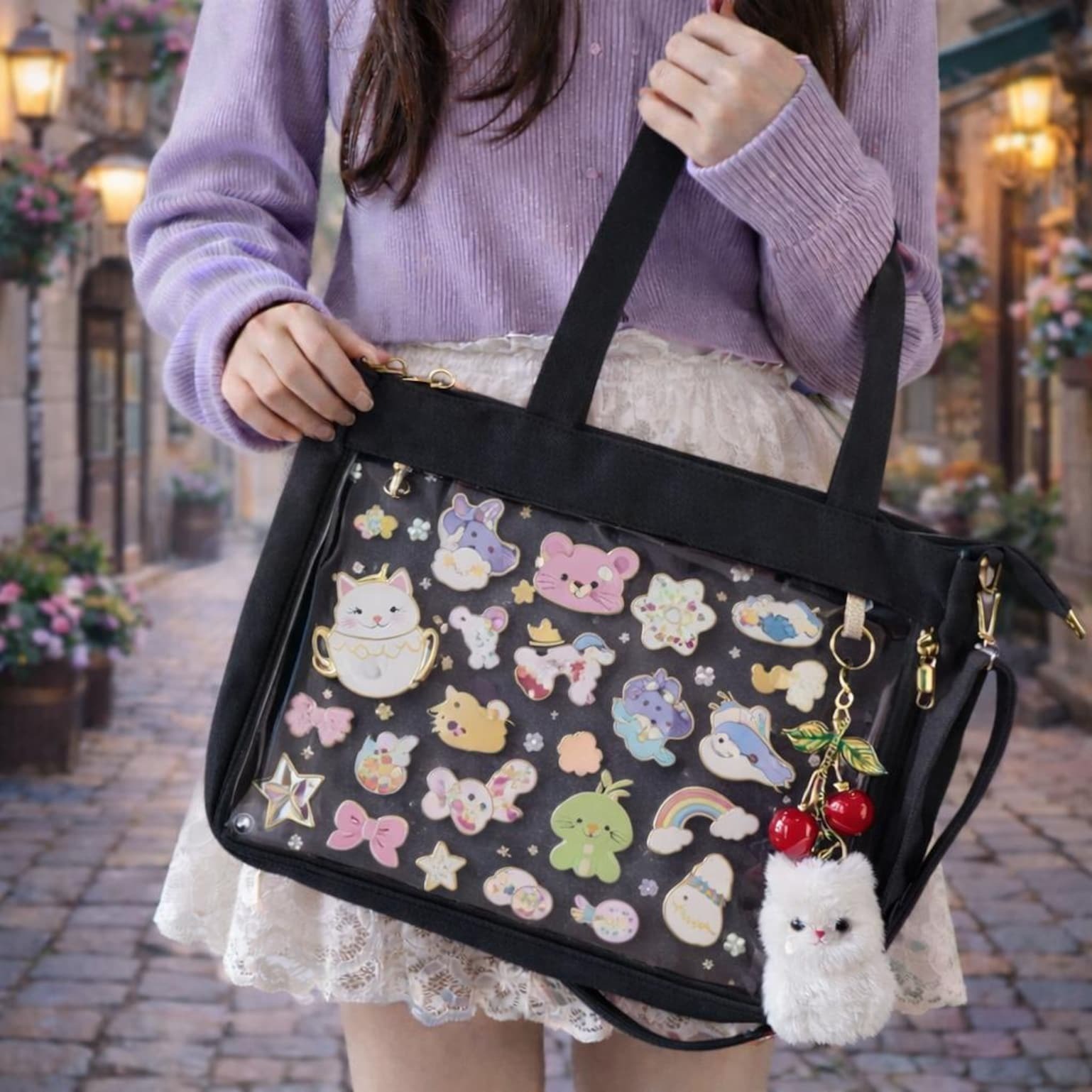 Large Ita Shoulder Bag with Clear Window for Pin Display Large Ita Shoulder Bag with Clear Window for Pin Display