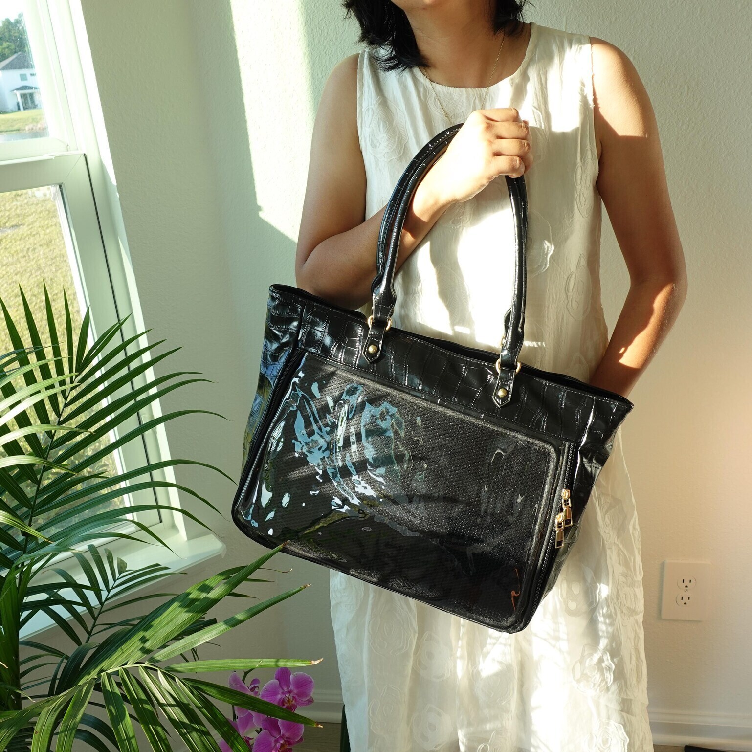 Large Ita Tote Bag with Clear Window for Pin Display Large Ita Tote Bag with Clear Window for Pin Display