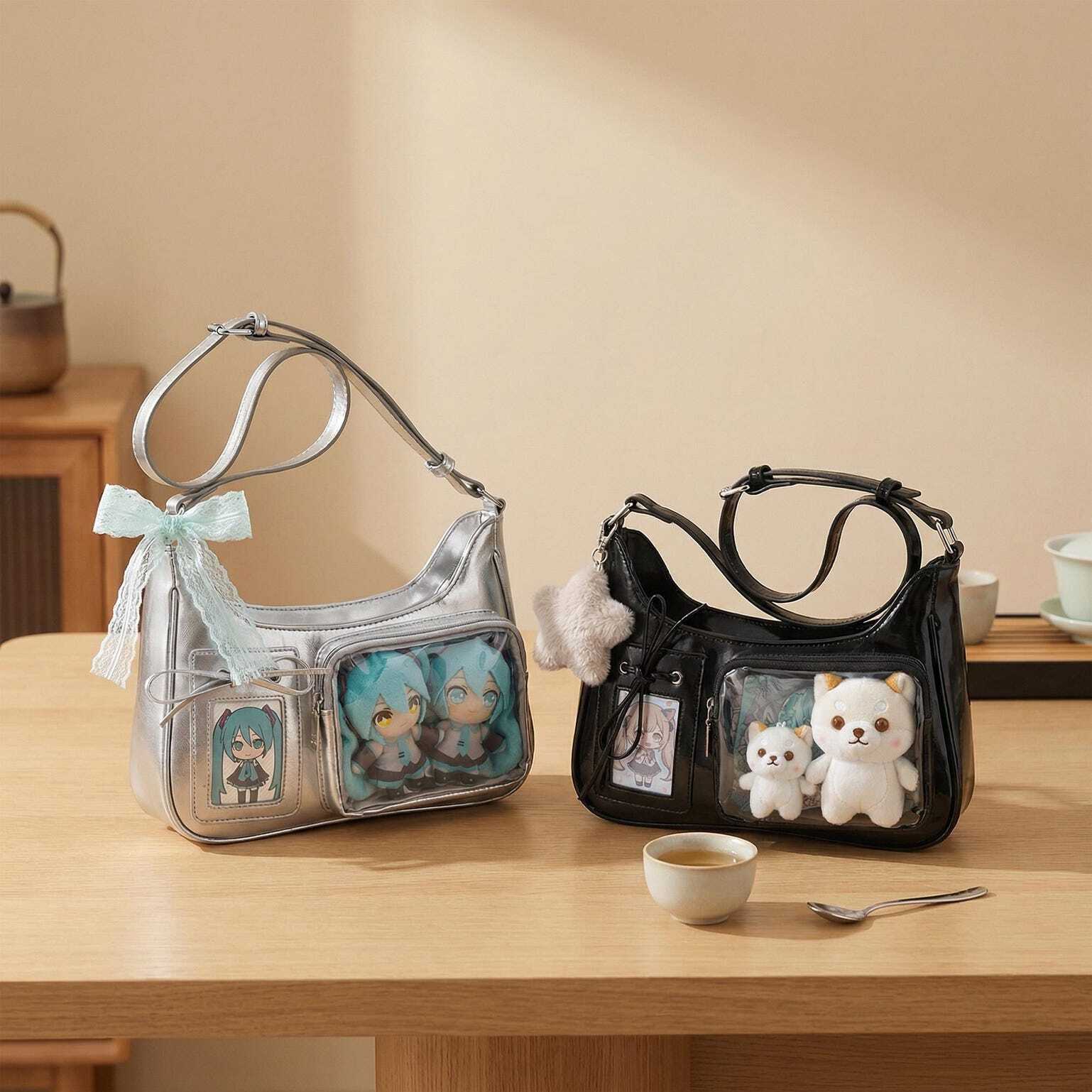 Large Kawaii Convertible Ita Bag with Clear Window for Pin Display Large Kawaii Convertible Ita Bag with Clear Window for Pin Display