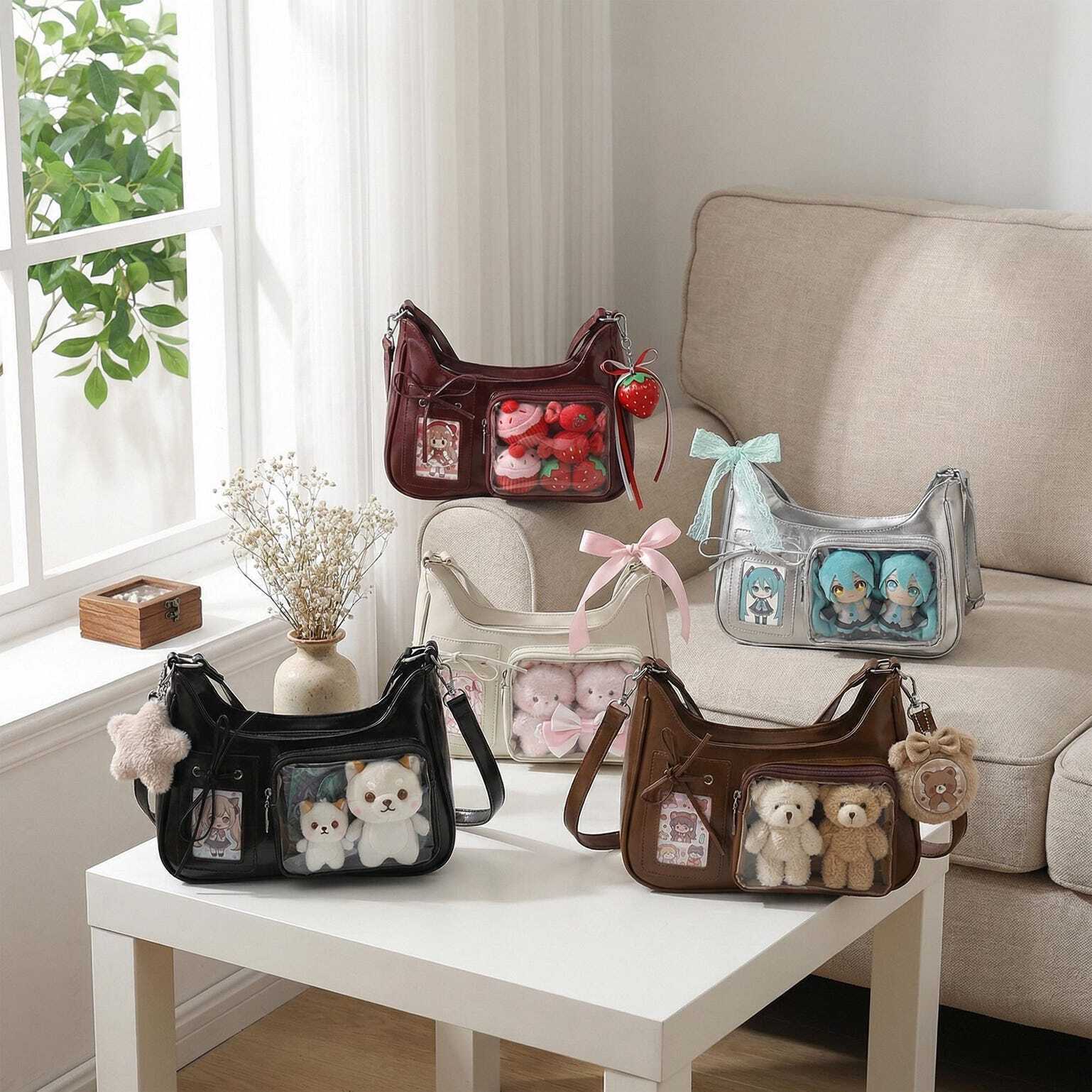 Large Kawaii Convertible Ita Bag with Clear Window for Pin Display Large Kawaii Convertible Ita Bag with Clear Window for Pin Display