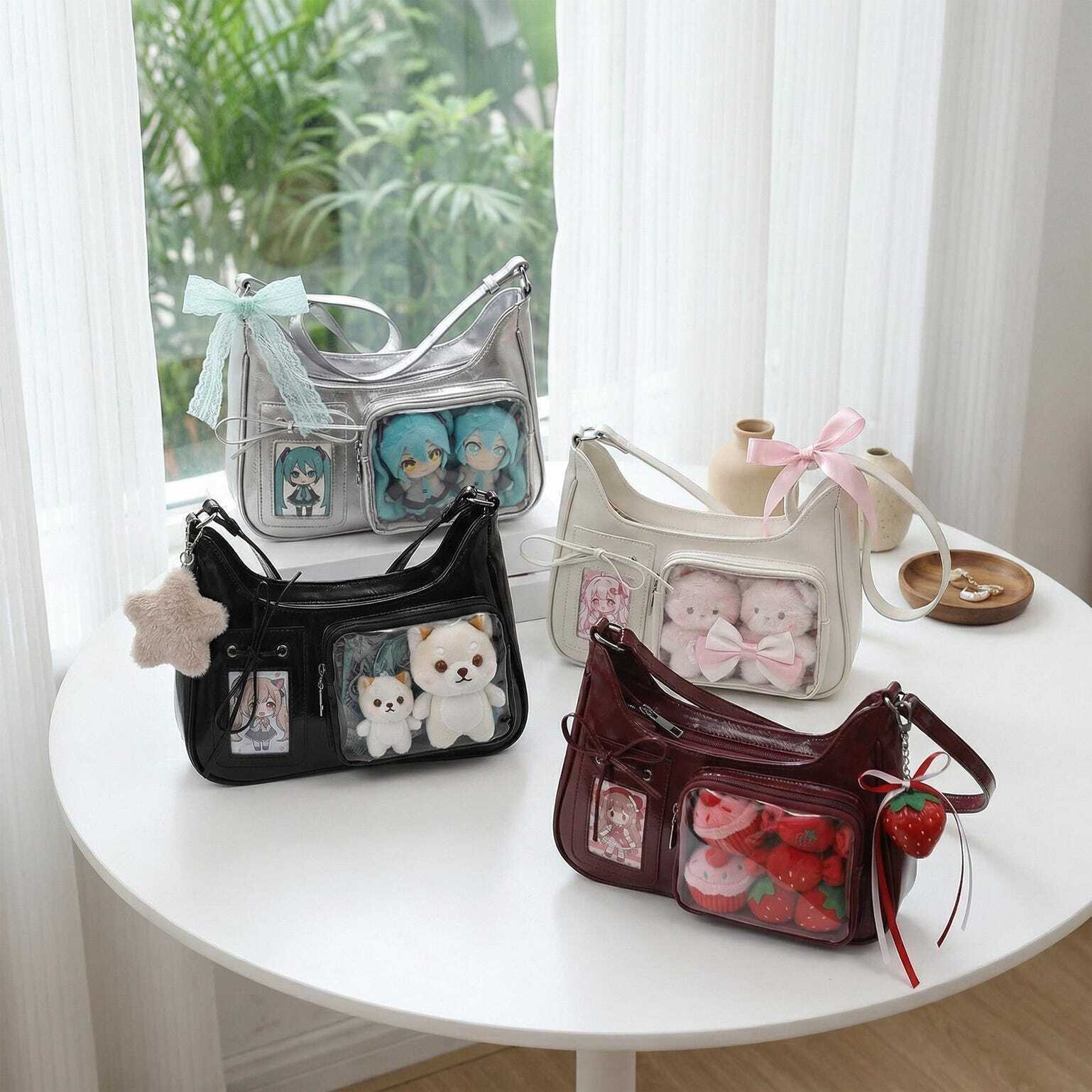 Large Kawaii Convertible Ita Bag with Clear Window for Pin Display Large Kawaii Convertible Ita Bag with Clear Window for Pin Display