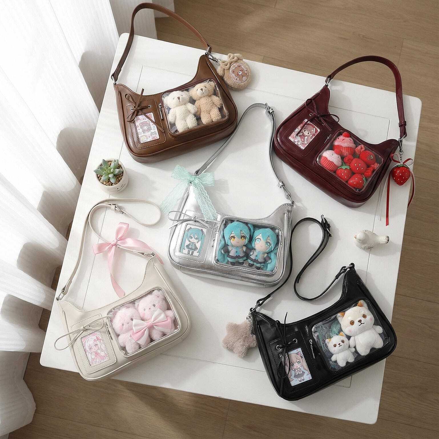Large Kawaii Convertible Ita Bag with Clear Window for Pin Display Large Kawaii Convertible Ita Bag with Clear Window for Pin Display