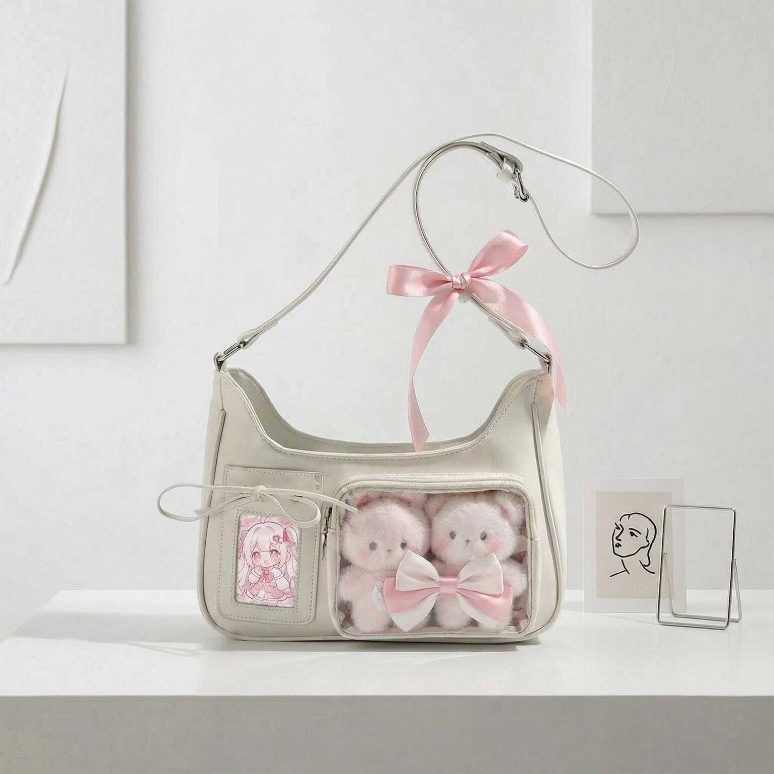 Large Kawaii Convertible Ita Bag with Clear Window for Pin Display Large Kawaii Convertible Ita Bag with Clear Window for Pin Display