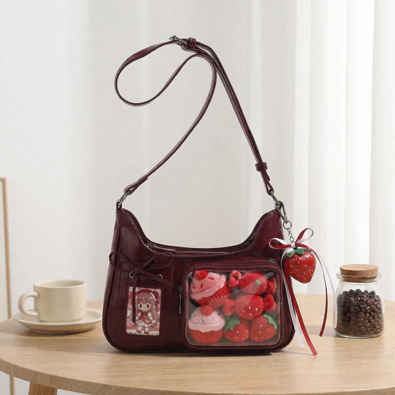 Large Kawaii Convertible Ita Bag with Clear Window for Pin Display Large Kawaii Convertible Ita Bag with Clear Window for Pin Display