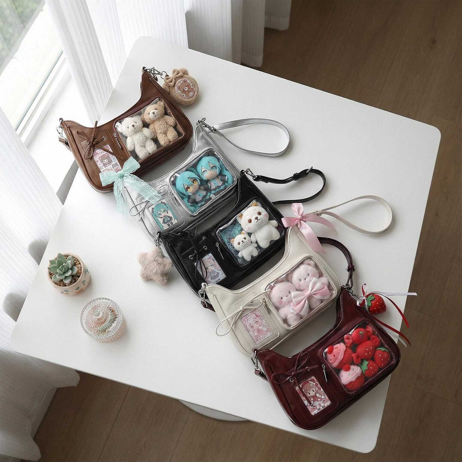 Large Kawaii Convertible Ita Bag with Clear Window for Pin Display Large Kawaii Convertible Ita Bag with Clear Window for Pin Display