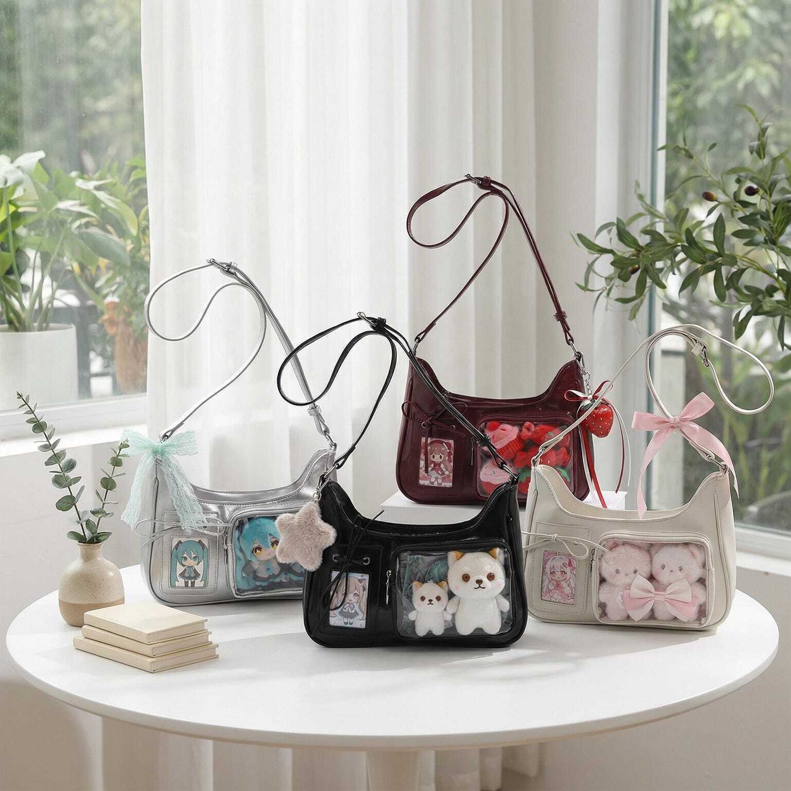 Large Kawaii Convertible Ita Bag with Clear Window for Pin Display Large Kawaii Convertible Ita Bag with Clear Window for Pin Display