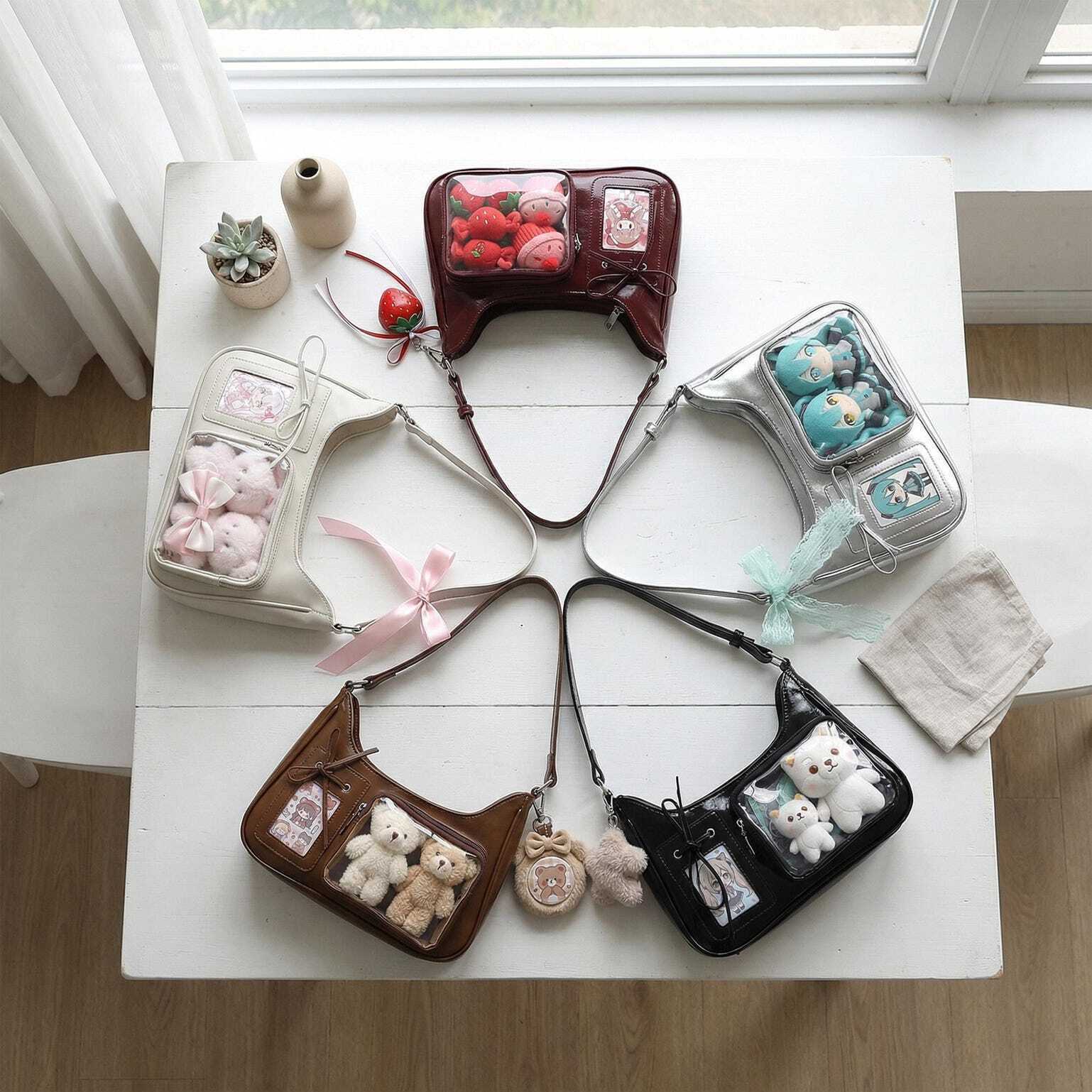 Large Kawaii Convertible Ita Bag with Clear Window for Pin Display Large Kawaii Convertible Ita Bag with Clear Window for Pin Display