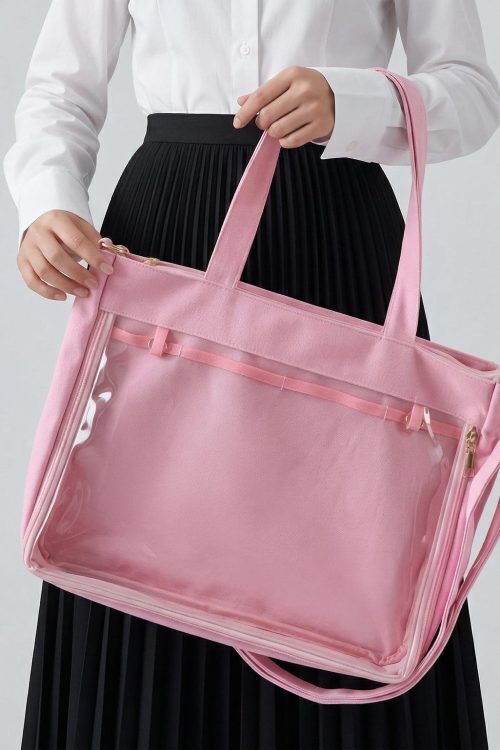 Large Kawaii Y2K Ita Tote Bag with Clear Window for Pin Display