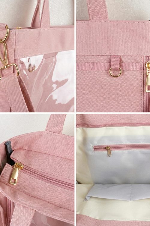 Large Kawaii Y2K Ita Tote Bag with Clear Window for Pin Display