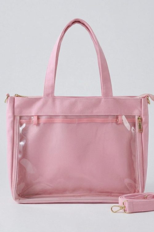 Large Kawaii Y2K Ita Tote Bag with Clear Window for Pin Display