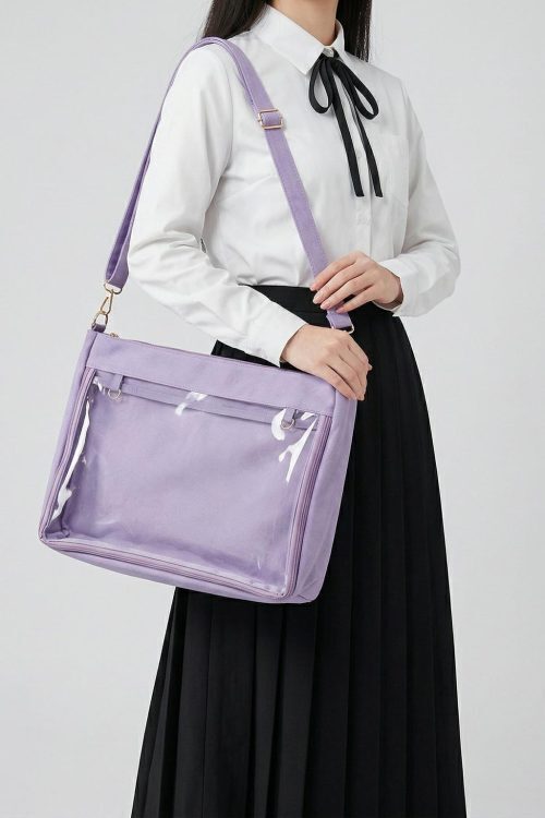 Large Kawaii Y2K Ita Tote Bag with Clear Window for Pin Display