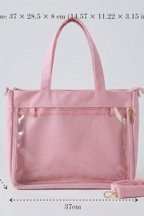 Large Kawaii Y2K Ita Tote Bag with Clear Window for Pin Display